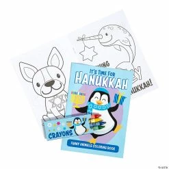 Deals 😀 Hanukkah Funny Animals Coloring Books with Crayons - 12 Pc. 🥰